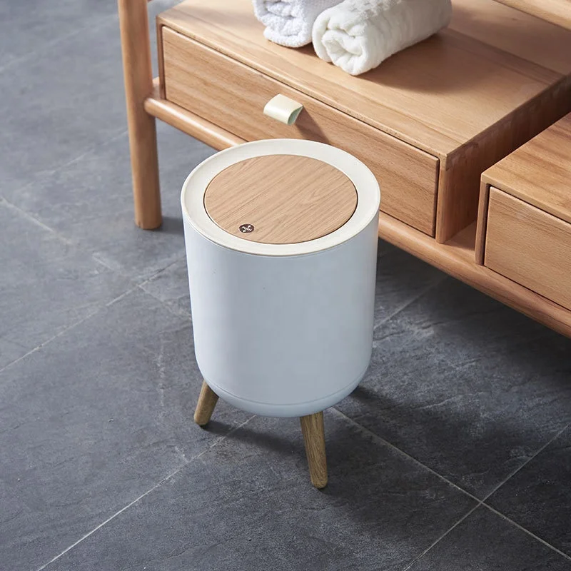 Office storage bin with lid simple push-type bedroom trash can round garbage can