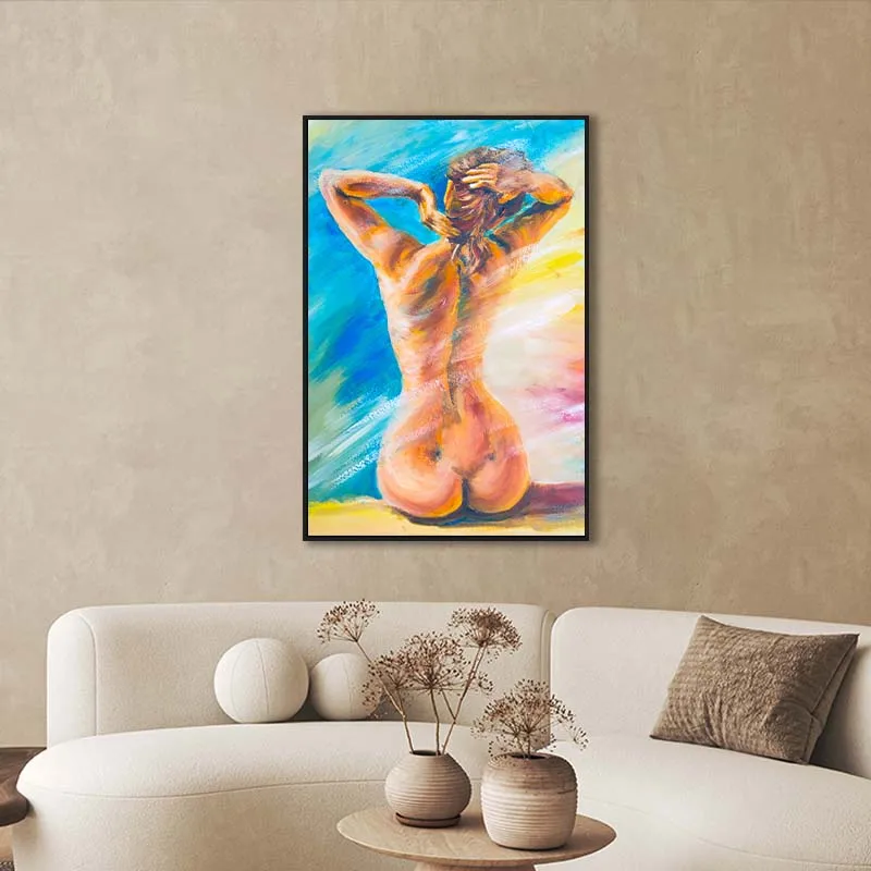 Artzfolio Beautiful Naked Woman Sitting Unframed Art Print Canvas 36.8 inch x 30 inch Painting