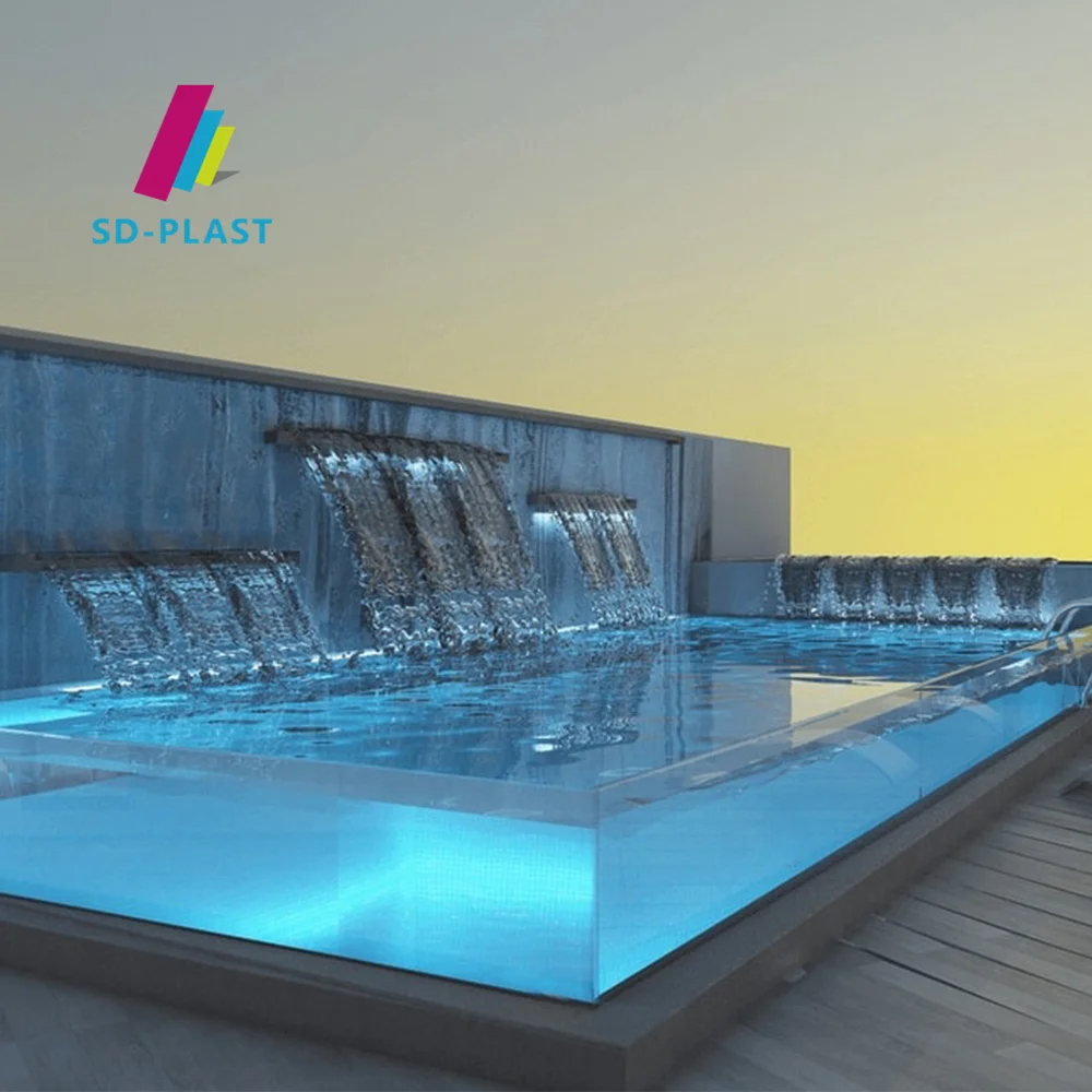 SUN-DECOR Custom size outdoor wholesale large plastic sheet 50mm thickness clear acrylic sheet swimming pool acrylic pool wall