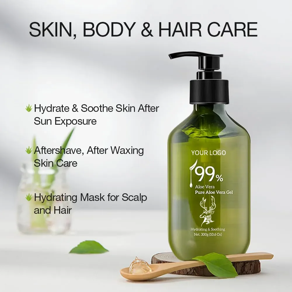 OEM 99% Organic Aloe Vera Gel Aloe Gel for Face and Body Sunburn Relief Natural Soothing Hydrating Aloe Vera for Scalp Hair