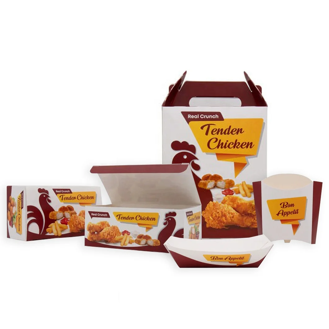 Custom Logo Takeaway French Fries Packaging Box Fast Food Truck Packaging Fried Chicken Nugget Boxes Food Container Set
