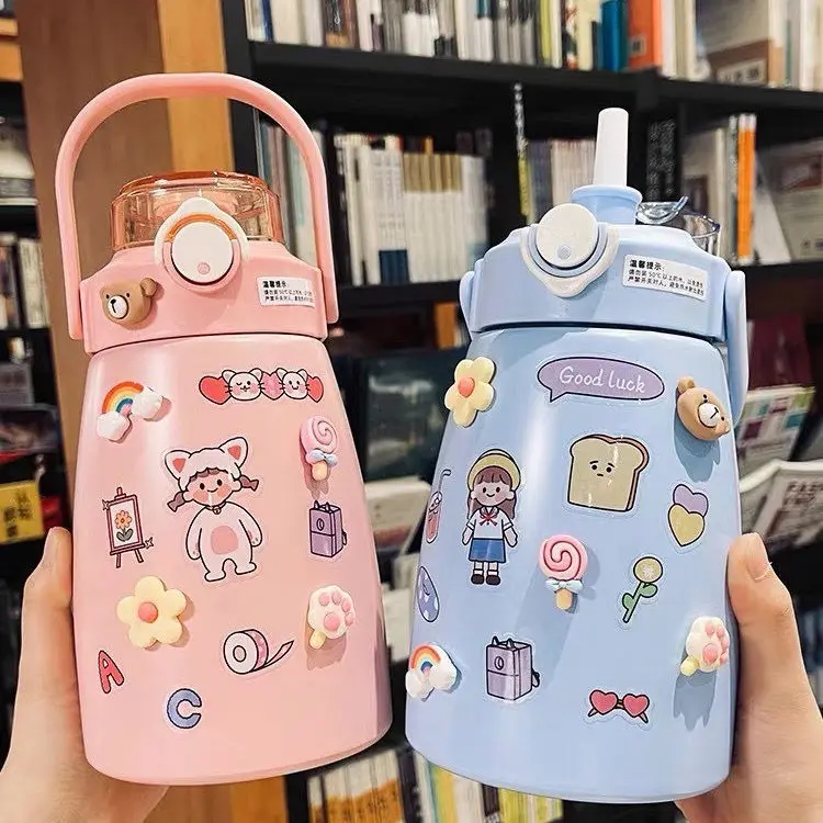 thermal flask sports metal smart iron fo shan sichuan coffee double layer stainless steel baby sippy thermos cup/mug with straw