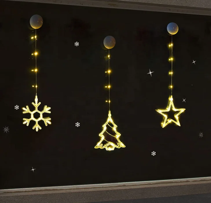 Customize Christmas Window Hanging 3pcs Snowflake Tree Star Curtain Silhouette 14 Warm White LEDs Light Suction Cup window light