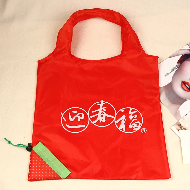 Promotional Fashion Custom Logo Printed Portable Reusable Foldable Shopping Bag Nylon Polyester Folding Bag