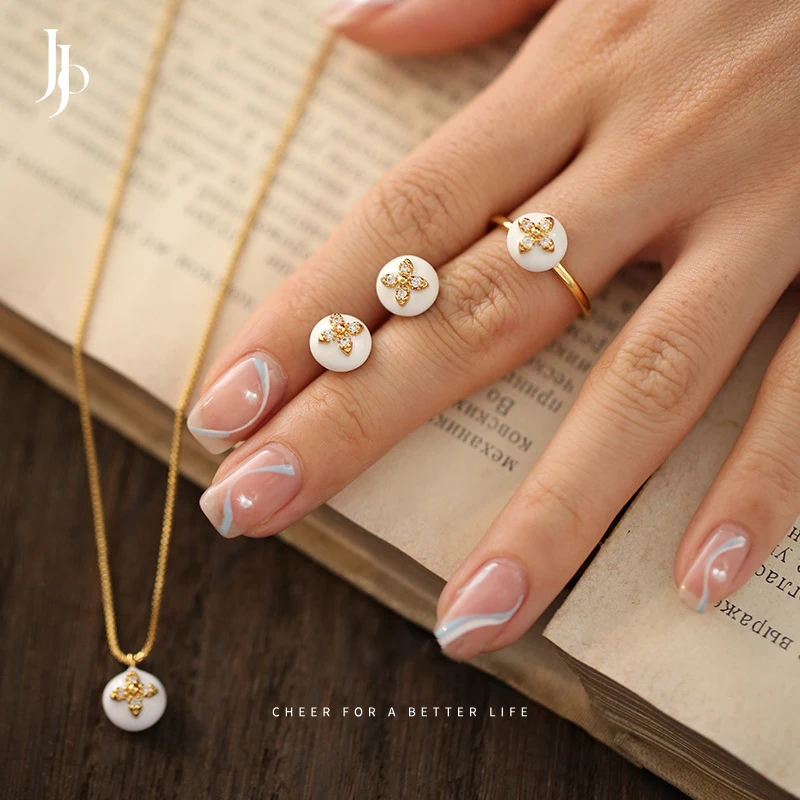 JOJO Fashion 2023 vintage flower shape gold plated fashion jewelry sets women drip oil zircon fashion jewelry pendants charms