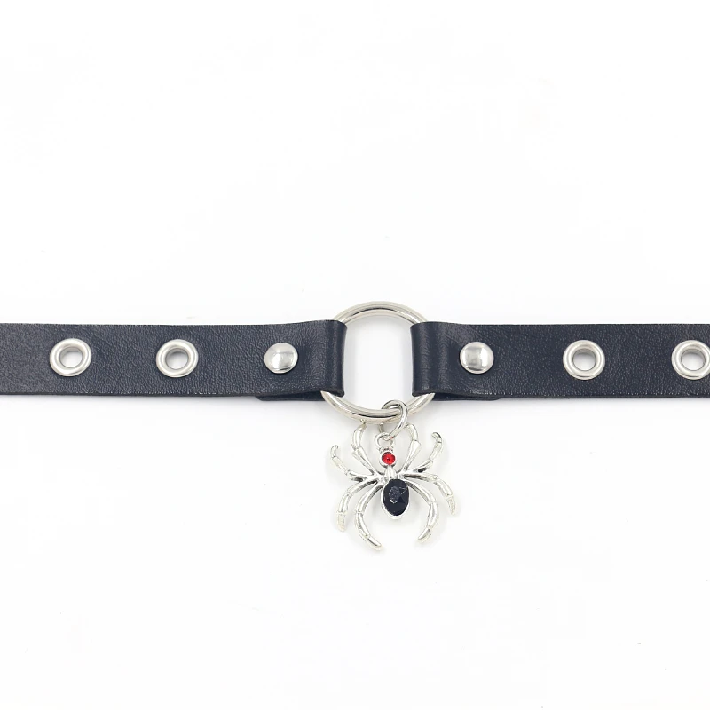 Halloween Jewelry Belt Choker Collar with Diamond Spider Pendant Neckchain Leather Neck Accessories