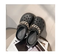 2021 Hot Sale High Quality Clear PVC Clogs With Diamonds Charms Cool Metal Chain Garden Shoes Custom Sandals With Logo