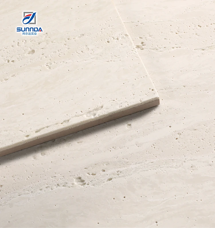 Travertine White Color Full body Polished Tile Rectified Natural Stone Beige Porcelain Tiles for Wall Cladding