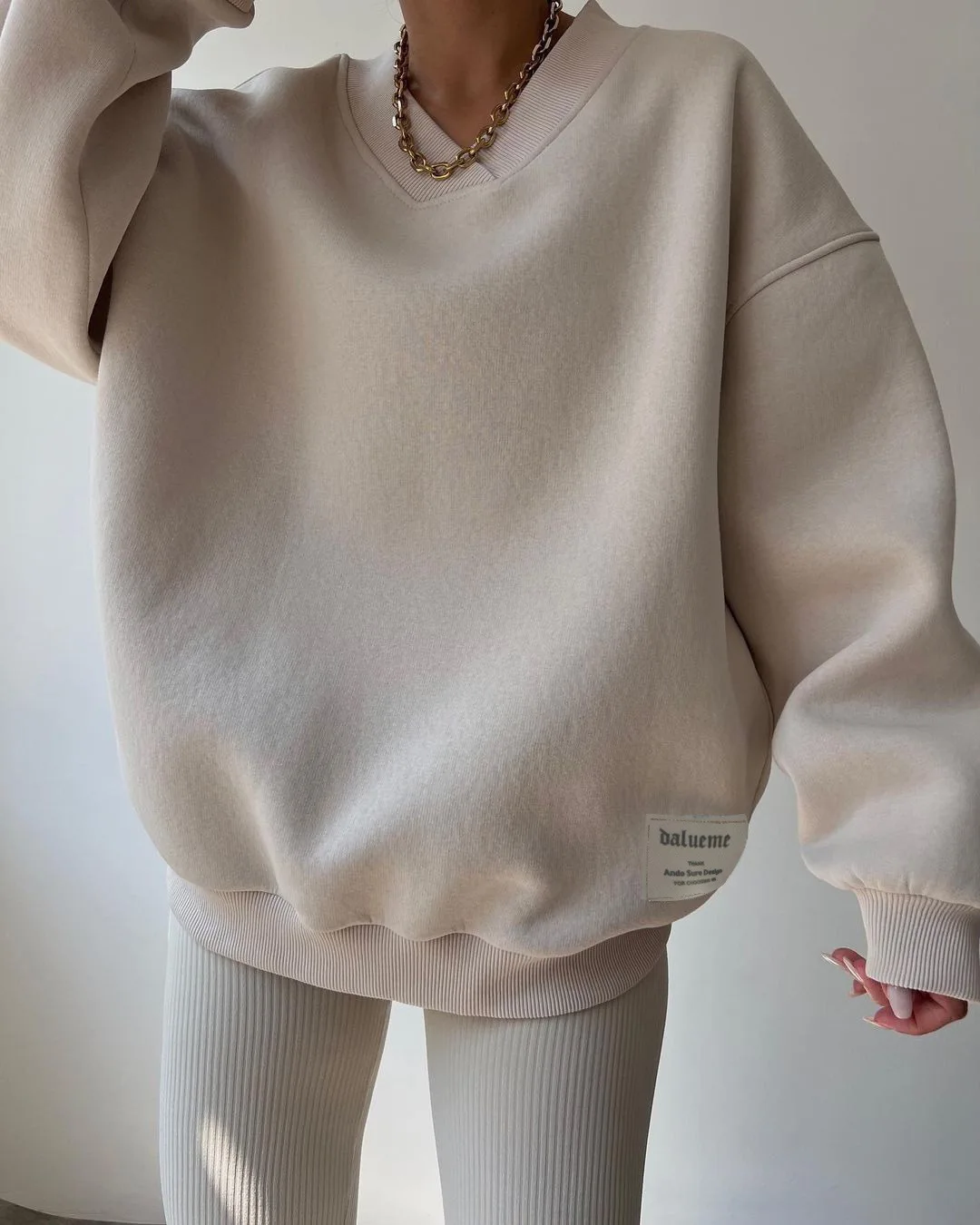 Sticker loose sweatshirt European and American autumn and winter new Amazon V-neck long-sleeved versatile sweatshirt for women