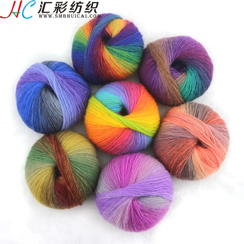 SMB Winter in stock 1/3.6Nm 50g ball wholesale 100% wool Long distance dyeing hand knitting rainbow yarn for shawl sweater