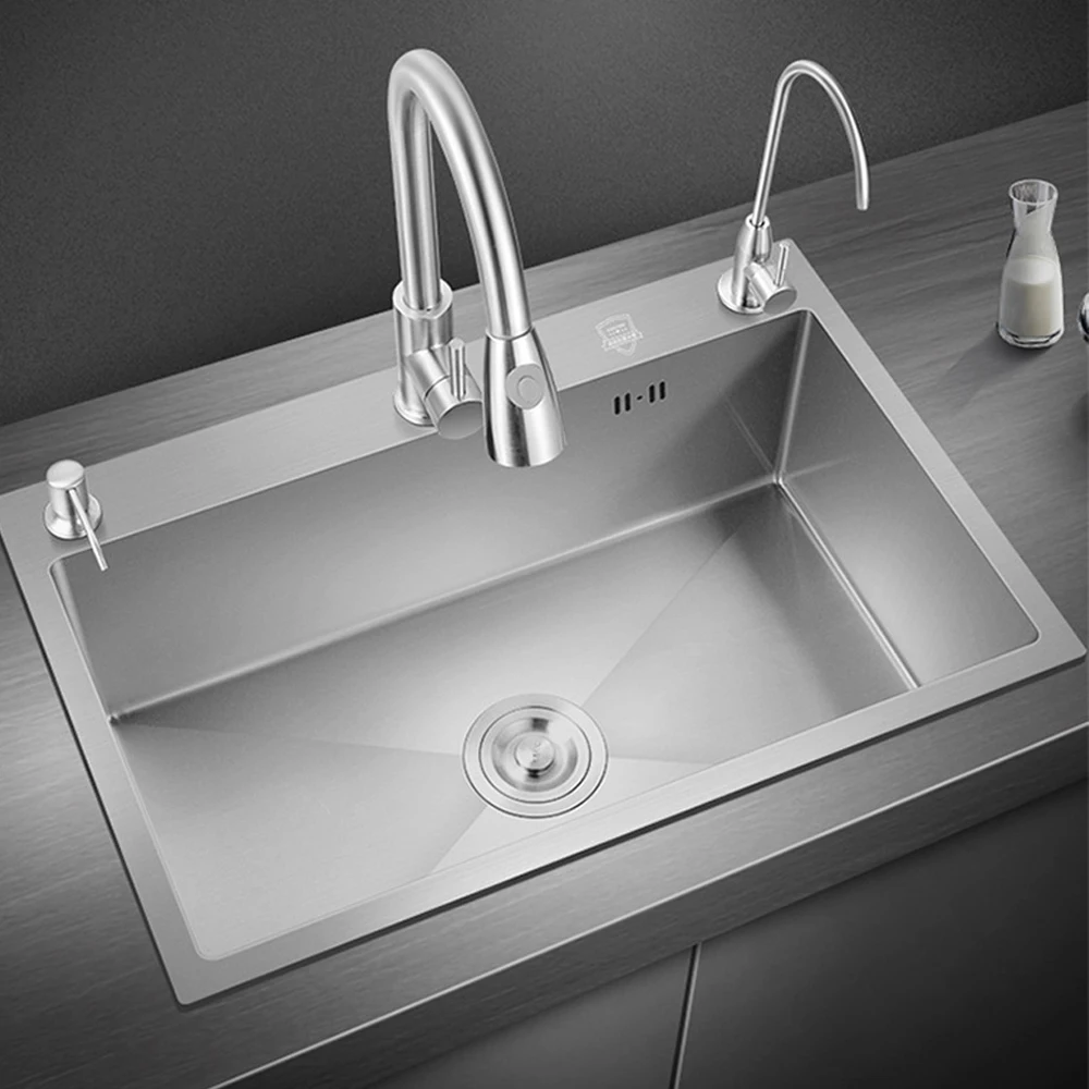 Manufacturer Supplier Handmade Kitchen Sink with Waterfall Smart Double Bowl SS 304 Handmade Sink Above Counter Square Modern