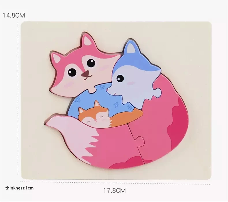 3d Jigsaw Puzzles Wooden Toy Early Education Animal Three-in-one Parent-child Animal Puzzle Hand-eye Coordination Wooden Puzzle