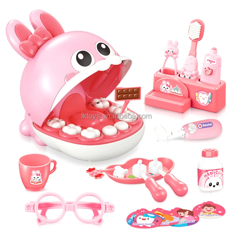 Lucky Toys Dentist Toy Pretend Play Hospital Set Doctor Role Play  Animal Rabbit Dentist Doctor Set Toys Teeth Cleaning Training