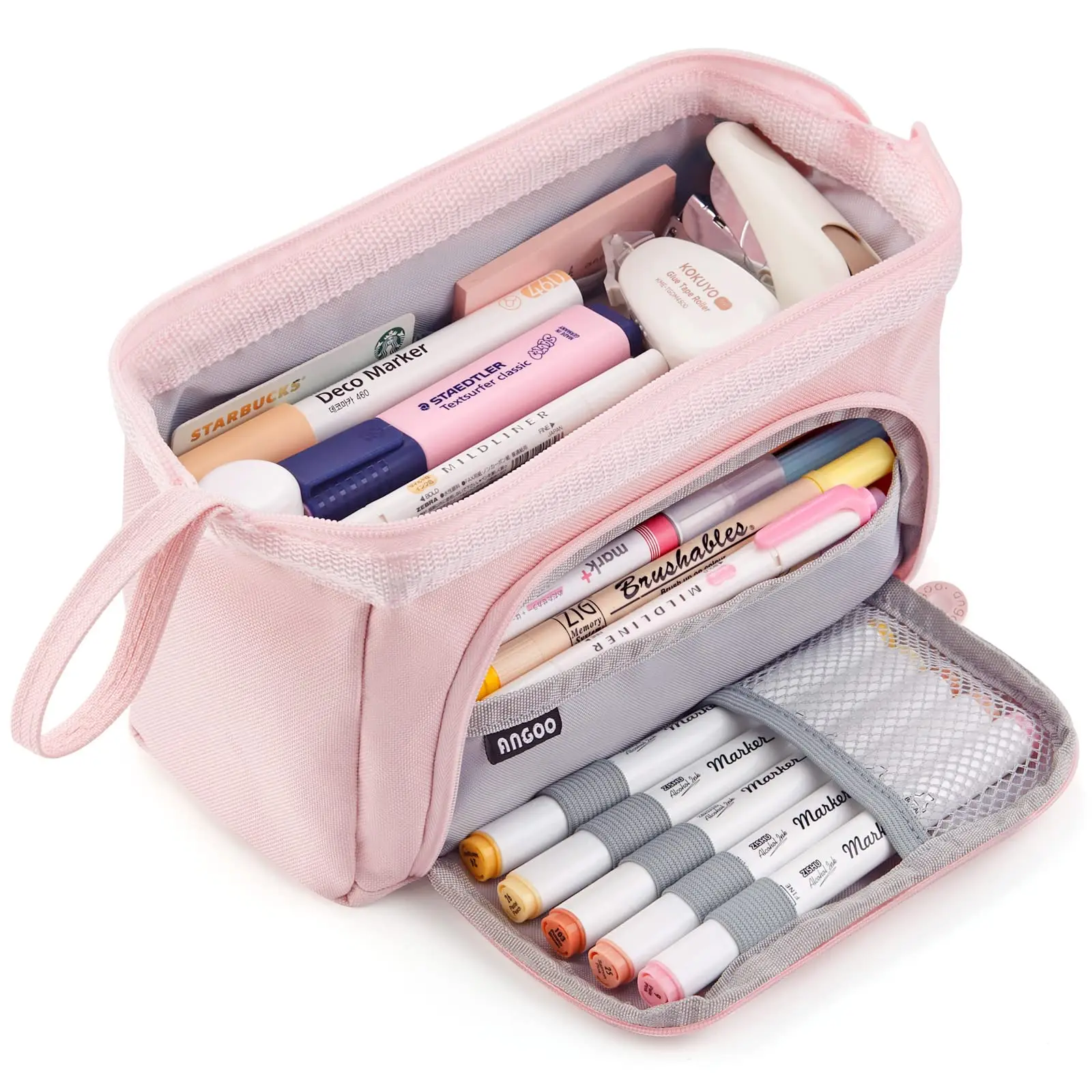 Best Seller QQgift Wholesale OEM Custom Pink Handheld Pencil Case Stationary Bags For Large Capacity For Girl Boy Office School