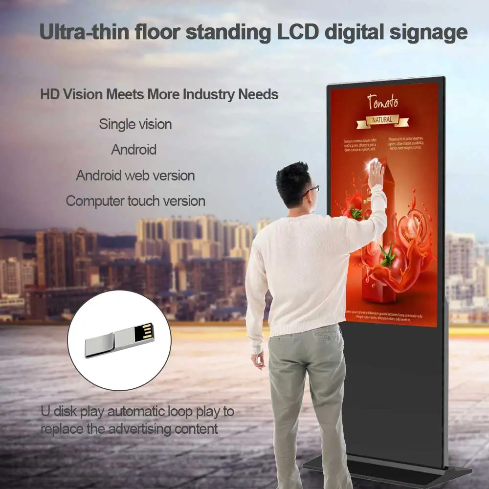 Floor standing advertising video player 43 49 55 inch indoor totem LCD digital signage