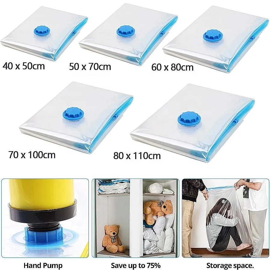 Cheap Compressed Vacuum Seal Bags Custom Embossed Double Zip Vacuum Foldable Clothes Zipper Storage Bags For Clothes