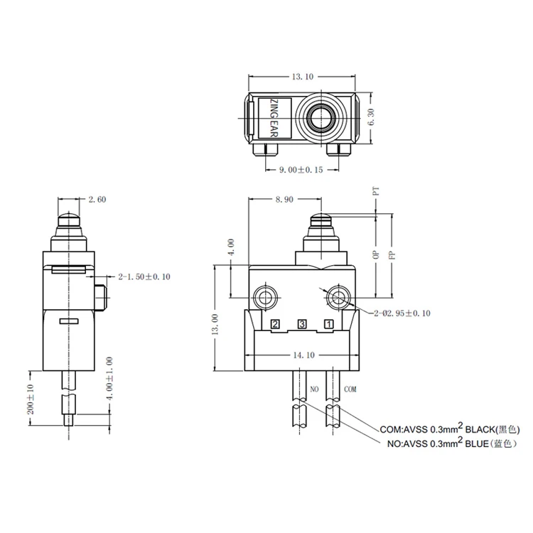 ZINGEAR 130gf Usually Open With Line Type Micro Switch Handle Optional Press Zhi Type Micro Waterproof Switch