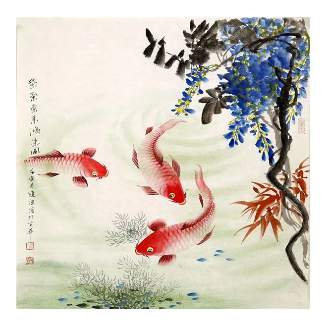 Wholesale of Chinese painting rice paper ink red koi decoration calligraphy painting calligraphy and calligraphy