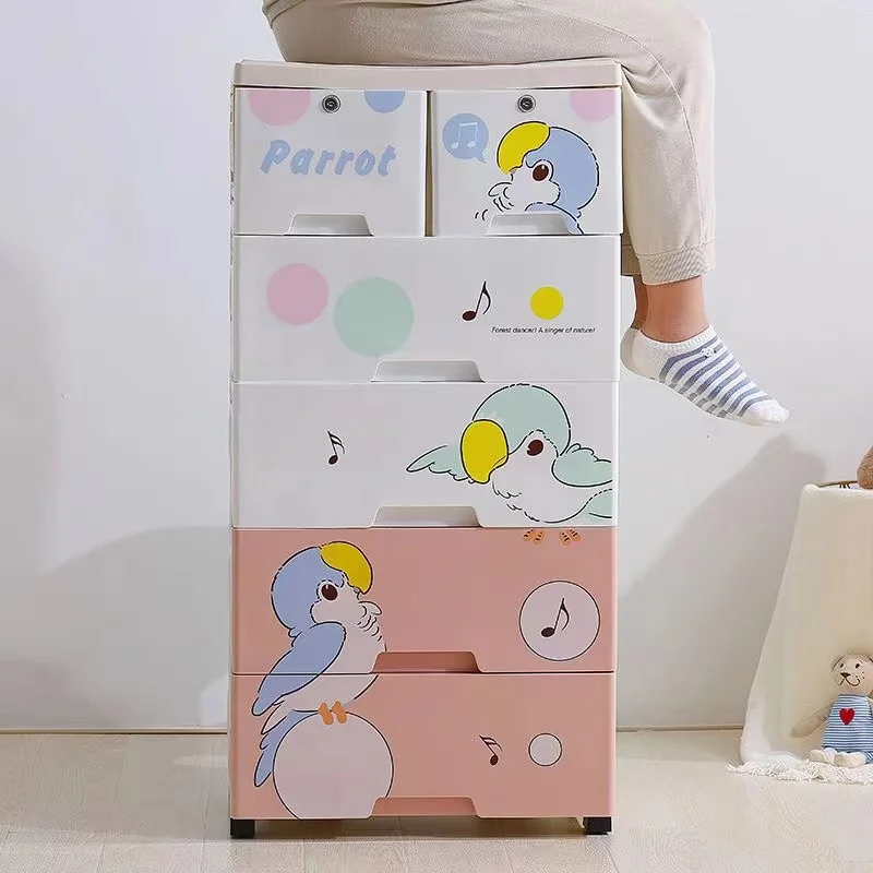Baby Drawer Storage Cabinet Multi-layer Plastic Cartoon with Lock 5 Layers Shenzhen Living Room Canvas Plastic Wardrobe Modern
