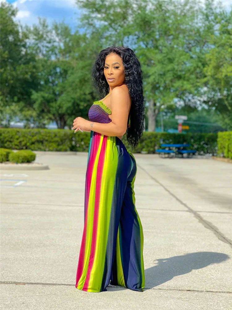 DUODUOCOLOR Summer hot sale fashion backless color printed womens loose plus size high quality sexy jumpsuit 2021 D10049