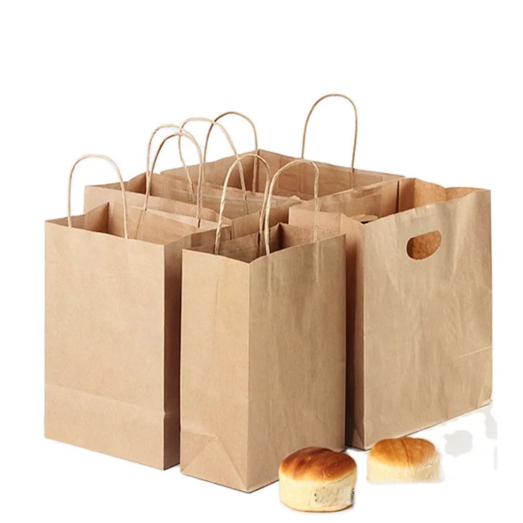 Hot sale custom logo Brown Takeout Takeaway Bags Fast Food Kraft Paper Bag For Restaurant Packaging Bag