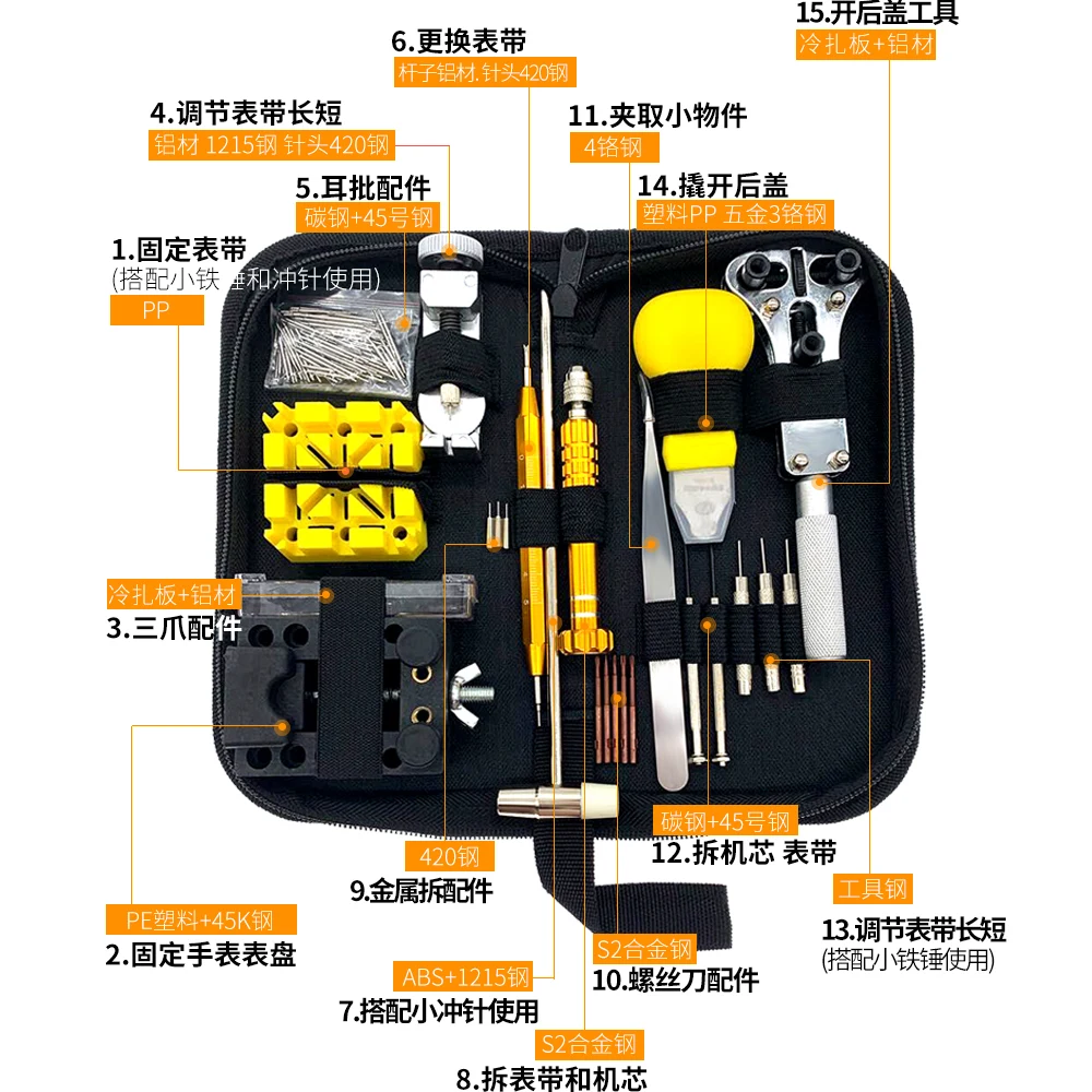 
Watch spare parts watch tool 148 pcs watch repair tool kit 