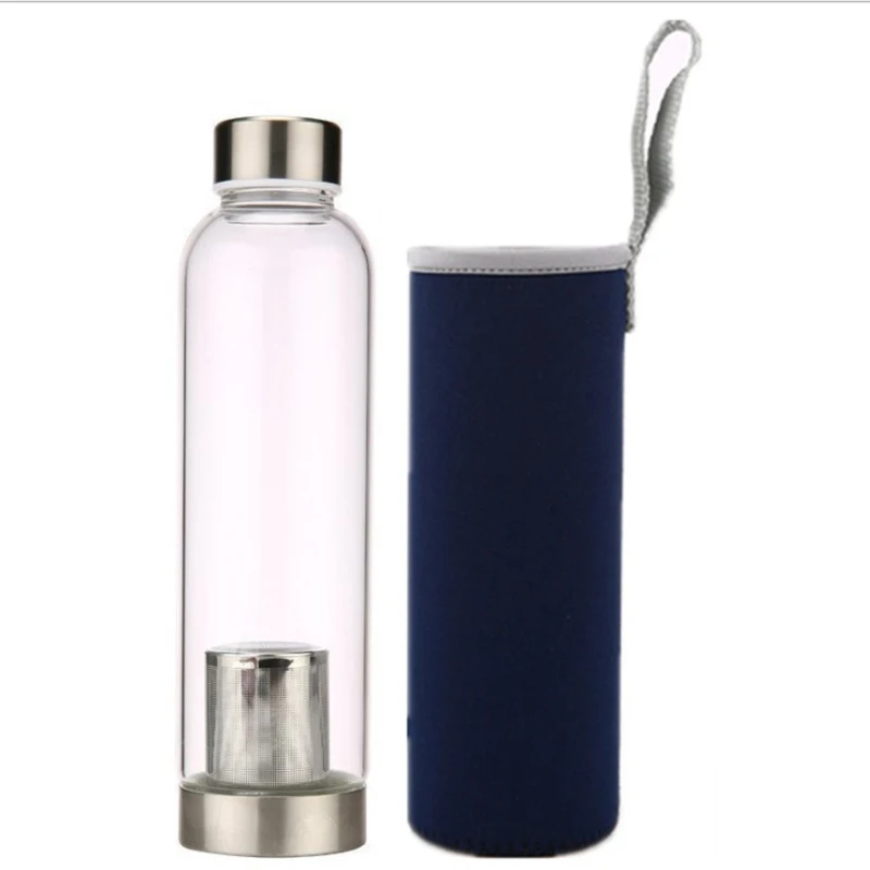 304 stainless lid water bottles heat resistant tea bottle glass water bottle with infuser