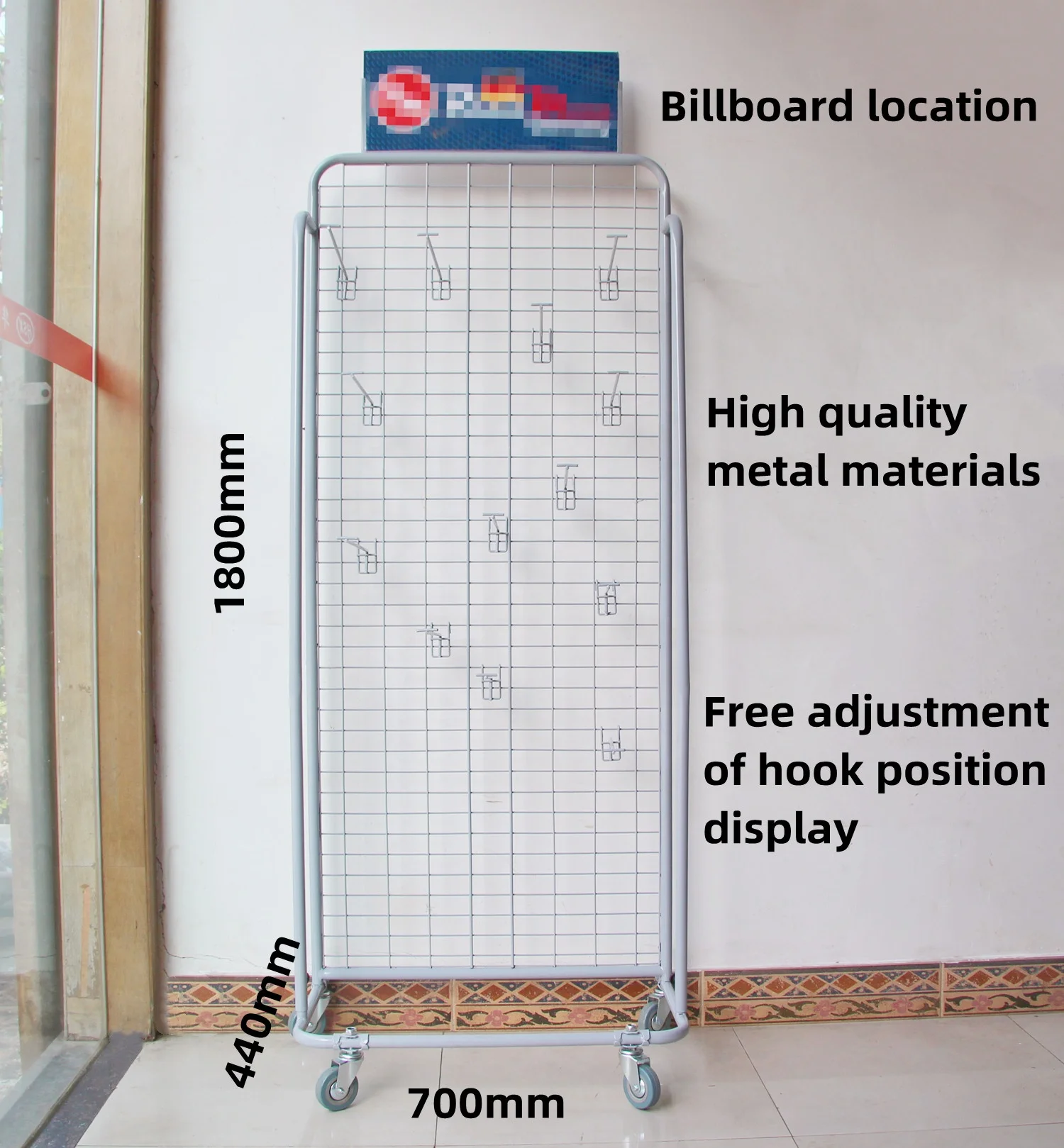 Custom Store Movable Phone Case Charger Accessories Hardware Tool Stickers Postcard Metal Mesh Grid Hook Display Rack Stand