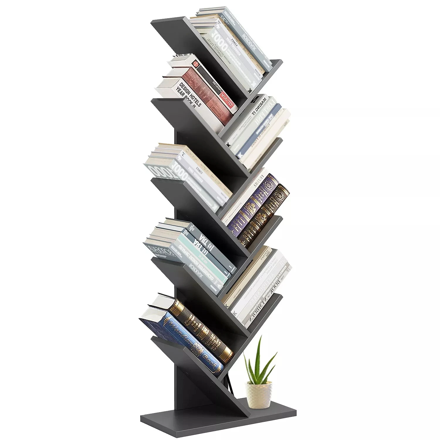 9 Shelf Tree Bookshelf Book Rack Bookcase Display Storage Furniture Organizer Freestanding Bookshelves For Cds Movies & Books