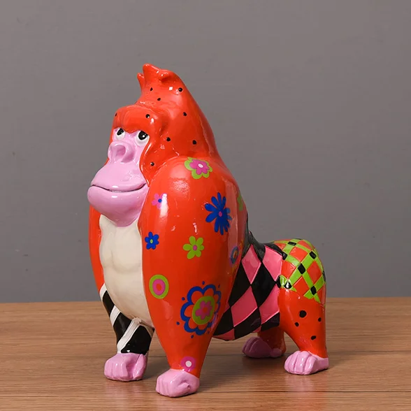 Домашний декор, Настольный современный стиль, с принтом, разноцветные полимерные фигурки животных ярких цветов, статуи гориллы из смолы