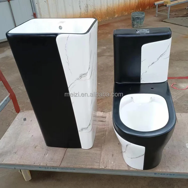 Ceramic supplier wc sanitary ware black and marble color hand wash one piece design toilets and sink