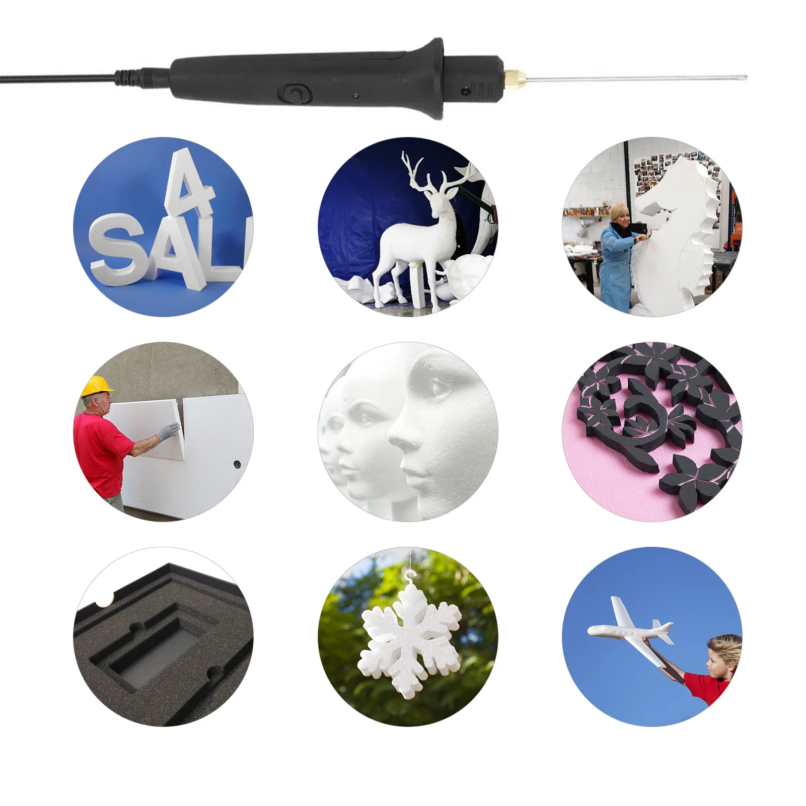 Electric Cutting Machine Pen Tools Kit  8PCS Hot Wire Foam Cutter 100-240V DIY Craft Styrofoam Cutting Pen