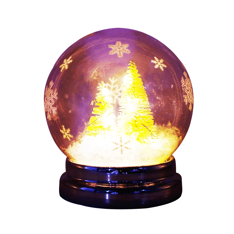 High quality handmade holiday desktop glowing  12*12 * 14 cm family  decoration crafts LED snow globe glass globe cover dome