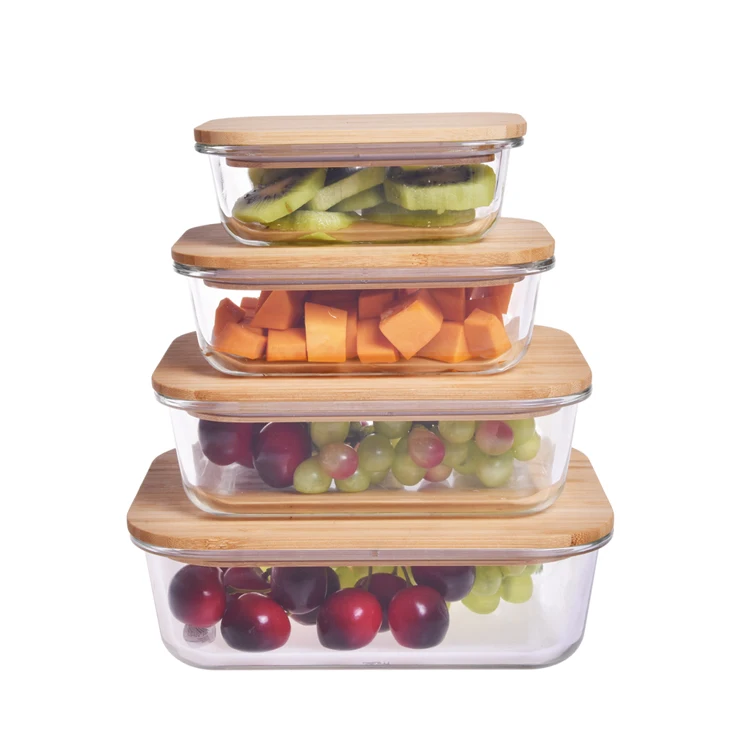 Контейнеры для хранения пищевых продуктов из боросиликатного стекла с бамбуковыми крышками