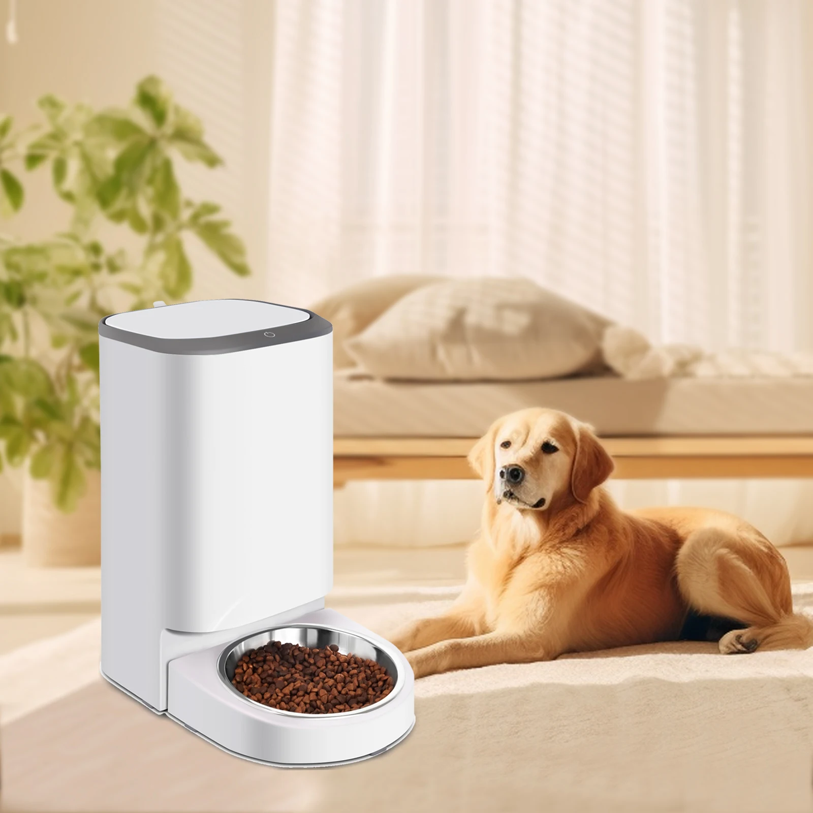 Vacuum Cat Food Feeder with Tuya Smart Mobile Phone App Remote Control Automatic Dog Food Dispenser Pet Feeder White Bowls Gray