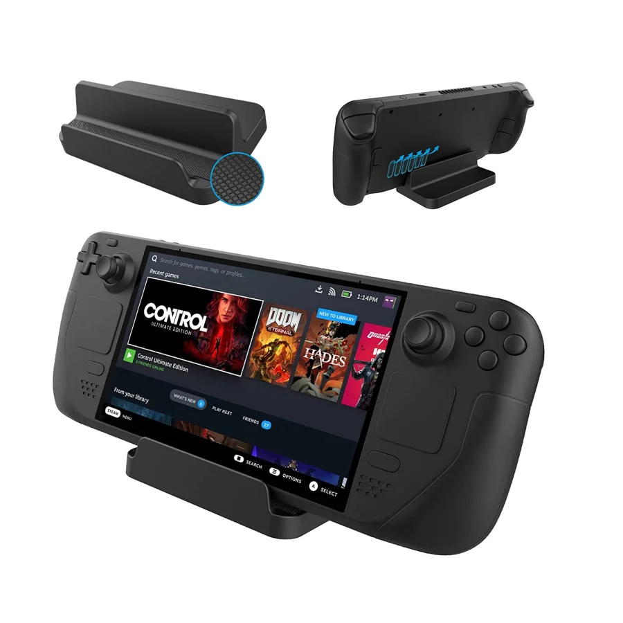 Black Stem Deck Base with Anti-Slip Silicone Pad Compatible with Steam Deck/Switch/Switch Lite Accessories Holder Stand