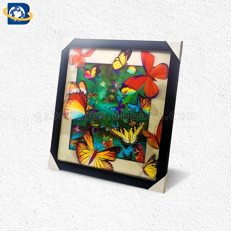 
Hot Sell 3D lenticular picture with beautiful butterfly 5D depth effect,40X40cm for home decoration 