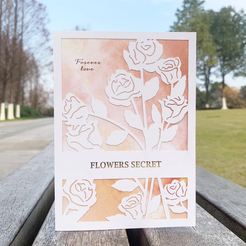 Rose Flower Love Anniversary Handmade Greeting Card  for Love Friend Mom Birthday Anniversary Luxury  Postcard with Envelop