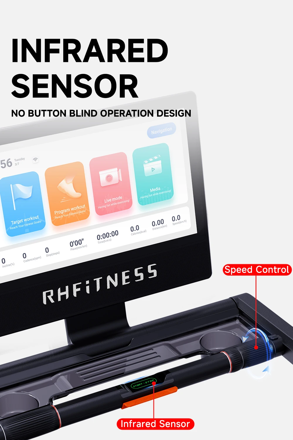 RH Commercial Gym Equipment Body Strong Treadmill Running Machine Folding Electric Motorized Treadmill Fitness