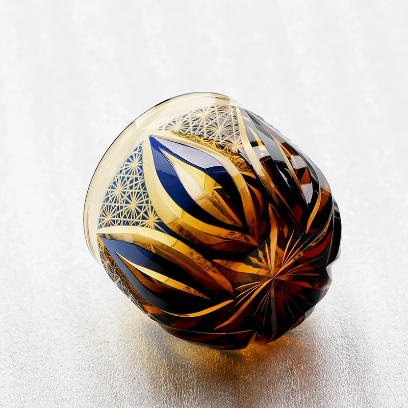 Amber blue sake glass tea cup Japanese Edo Kiriko style cut to clear luxury mini shot glass for Christmas seasons gift