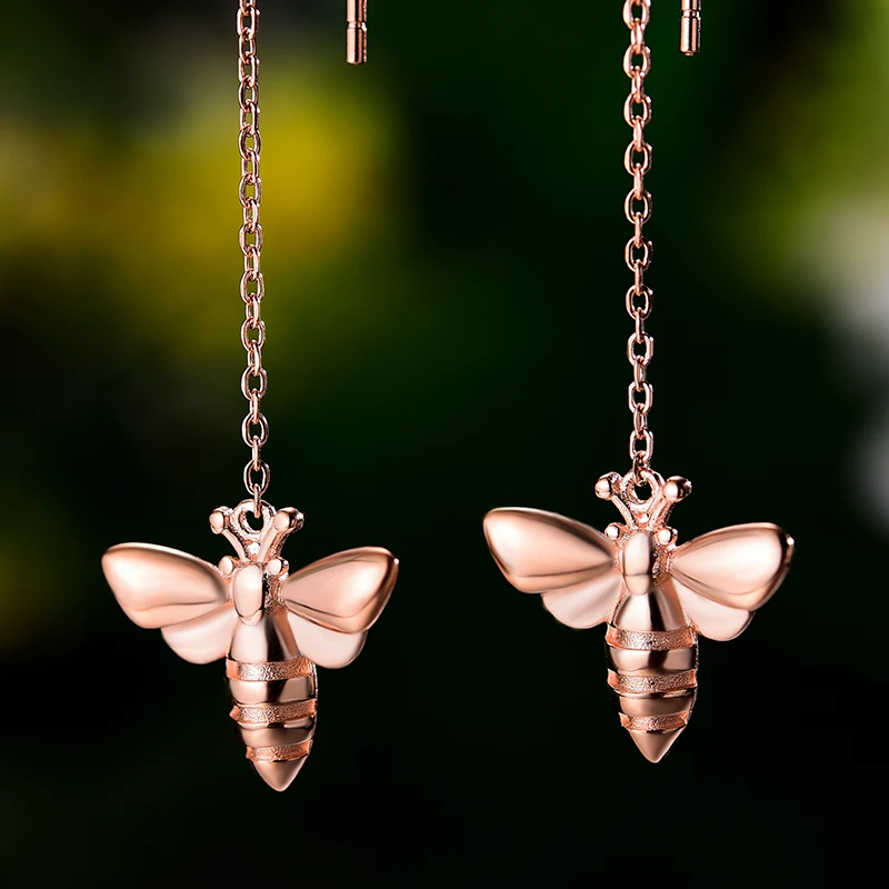 Lotus Fun 2024 Fashion New Model Lovely Honey Bee S925 sterling silver 18k Gold Plated Long Drop Earrings fine jewelry for women