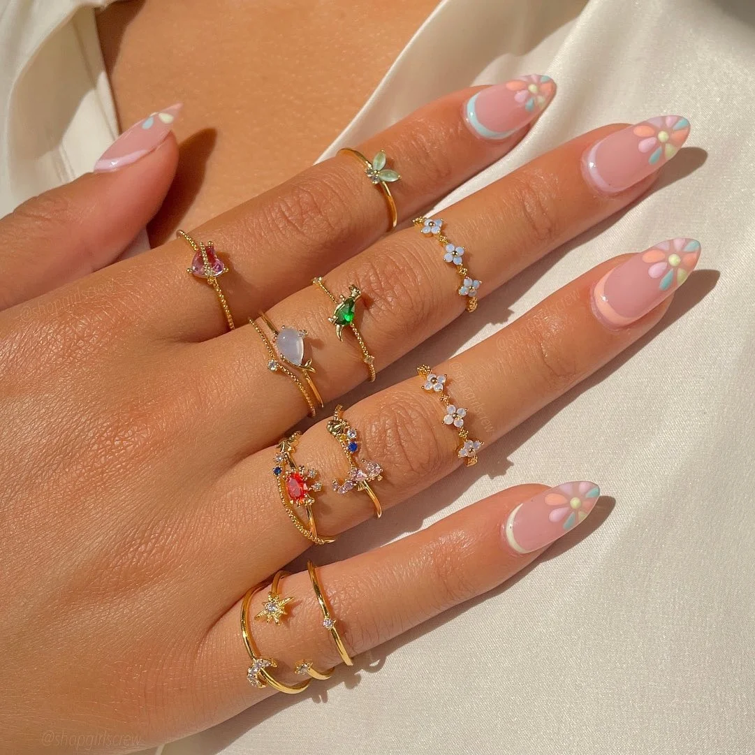 Colorful INS Sea Animal Rings For Women Girls Couple Fantasy Zircon Gold Plated Copper Crab Seahorse whale Ring Elegant Jewelry