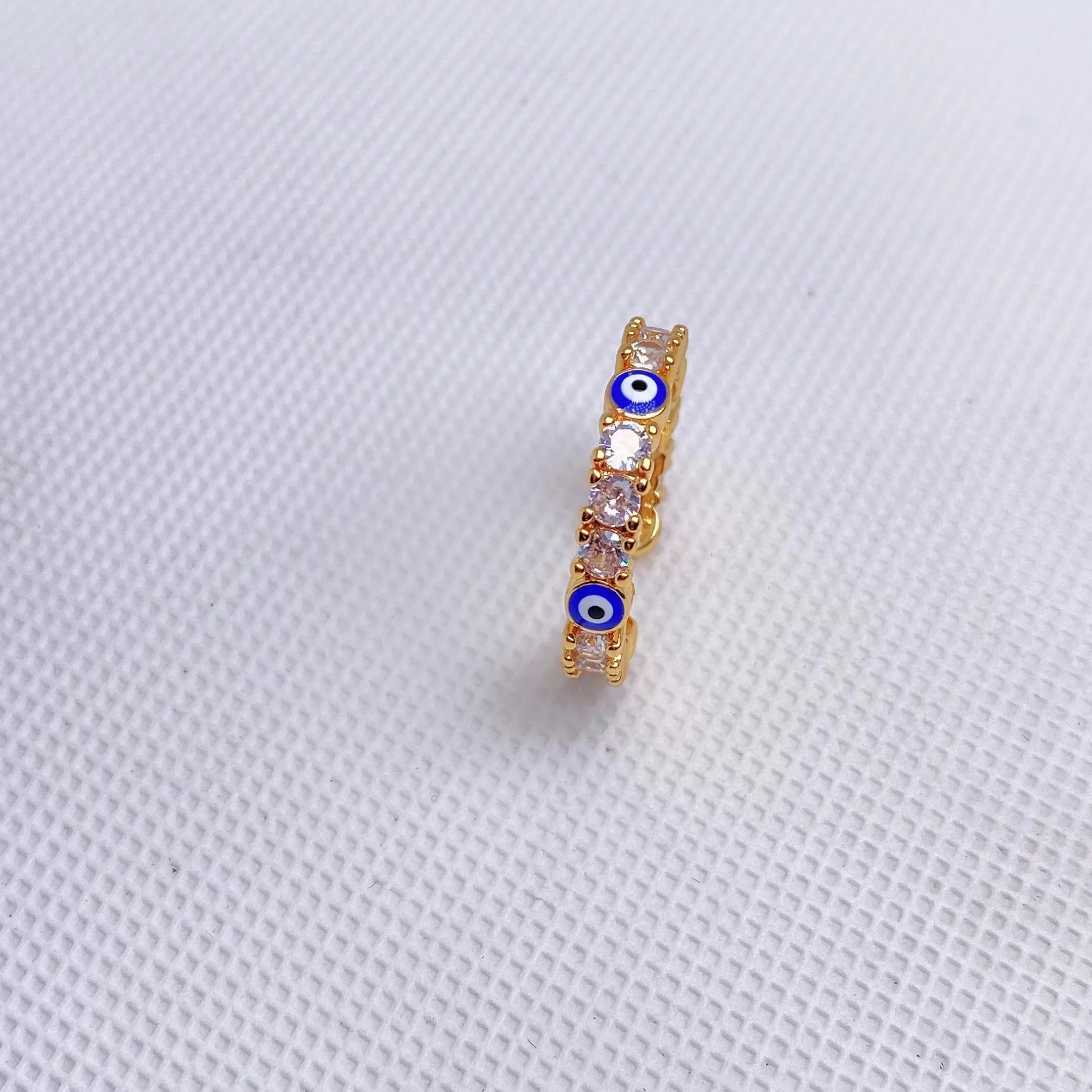 2022 Fashion Gold Plated CZ Paved Good Luck Enamel Light Blue Cubic Zirconia Evil Eyes Adjustable Ring