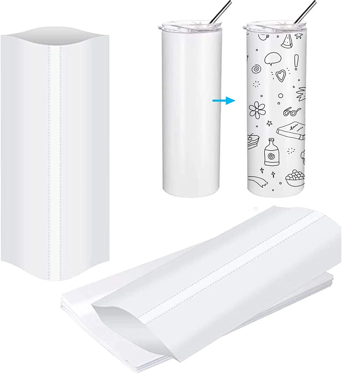 13.5*26cm White Sublimation Shrink Wrap Sleeve 12.7*25.7cm shrink wraps for 20oz sublimation tall skinny tumblers