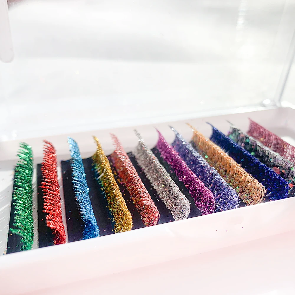 Glitter extension eyelashes private label colored glitter individual lashes wholesale synthetic lashes factory
