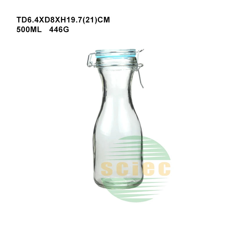 New Design 8oz 16oz 35oz Glass Bottle With Metal Clip for Water Milk Juice