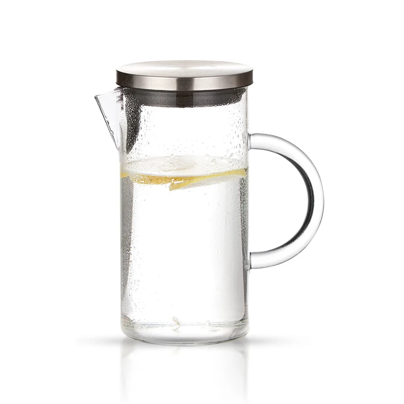 1.3 liter borosilicate glass carafe hand made carafe water pitcher jug with handle stainless steel cover lid