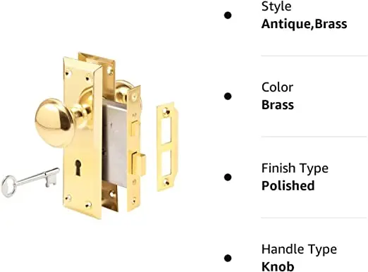 Keyed Indoor Mortise Keyed Lock Set with gold steel Knob Fits 1-3/8 in to 1-3/4 in. Interior Doors,glass door knob