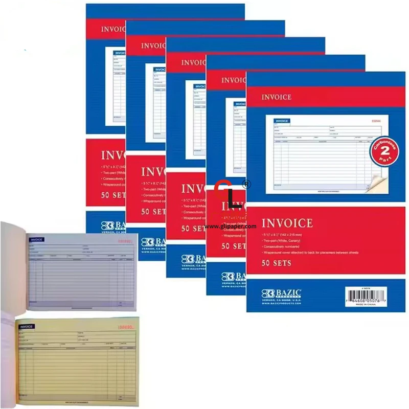 Factory Price Custom Invoice Receipt Book for A Small Business 2 Part Carbonless 5-1/8 X7-29/32inch Purchase Sales Order Form