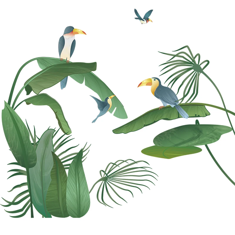 Tropical green plants leaves flowers bedroom living room porch home wall decoration wall stickers self-adhesive